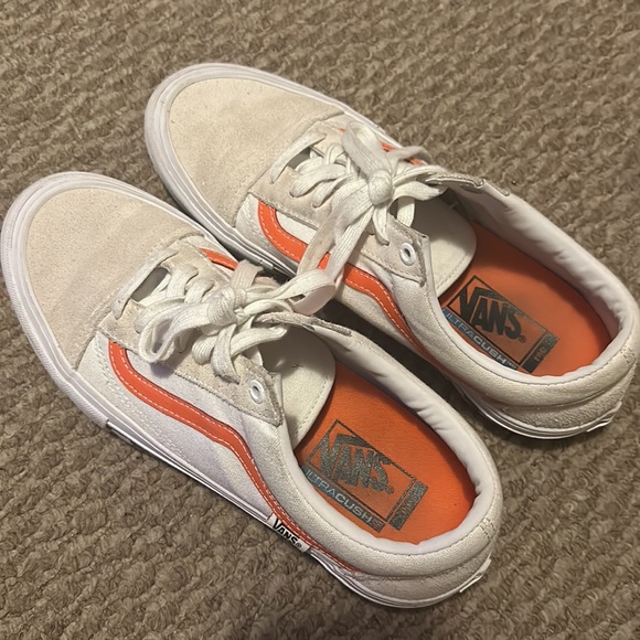Vans Old Skool Checkerboard White & Orange Skate Shoes - Picture 2 of 4